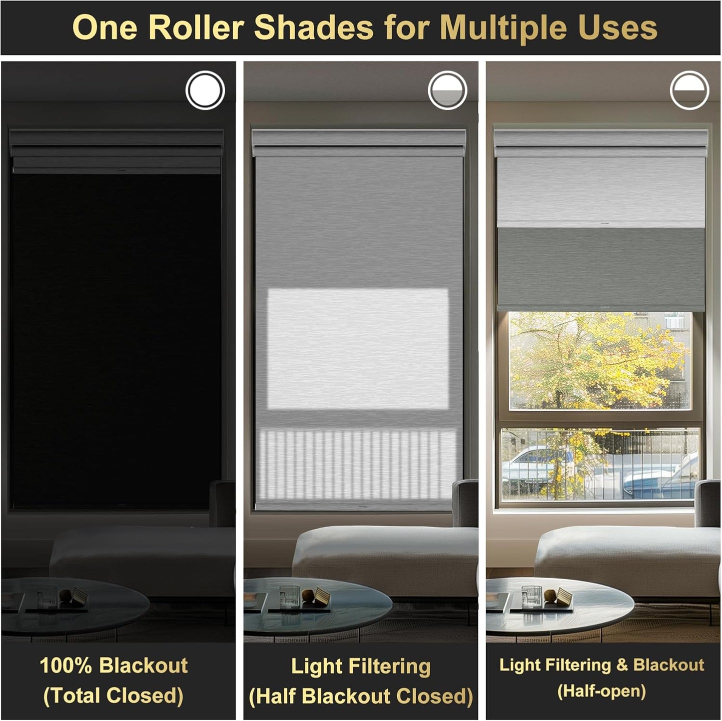 BERISSA Cordless Dual Roller Shades with Cassette Valance,Double Window Shades Blackout and Light Filtering Shades,Day and Night Roller Shades for Home Office Door.Grey and White.56 W x 56" H
