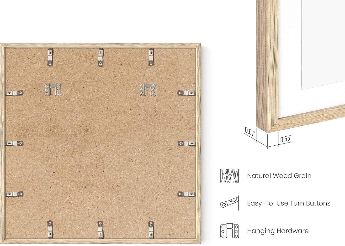 HAUS AND HUES 20x20 Picture Frames Set of 9 - Square Frames 20x20, Picture Gallery Wall Frame Set, 20x20 Frames for Poster, 9 Set of Frames for Gallery Wall, Square Picture Frames (Beige Oak Frames)