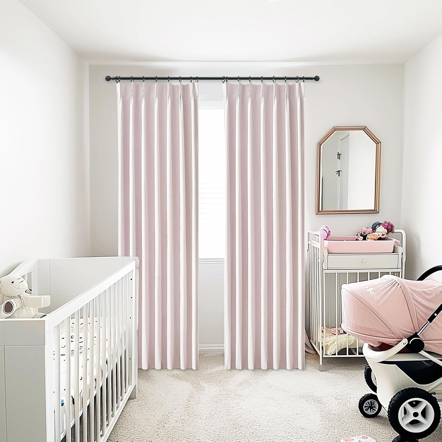 Pale Pink Blackout Kitchen Curtains 45 Inch Length 2 Panels Set, Pretty Pinch Pleated Natural Linen Mini Drapes Thermal Privacy with Hooks & Back Tab 45 Inch Long Curtain for Small Windows Light Pink