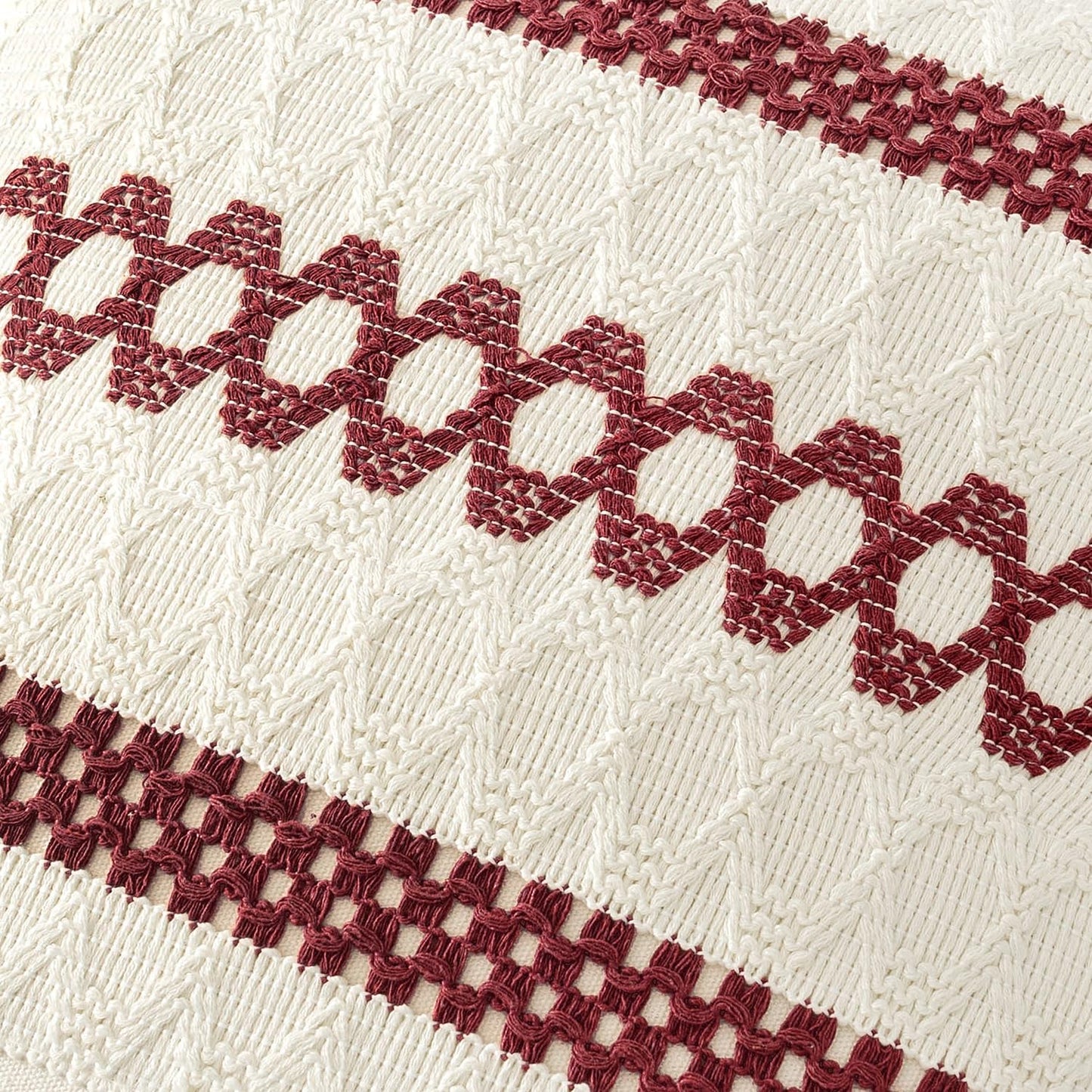 MIULEE Set of 2 Christmas Burgundy Boho Decorative Lumbar Pillow Covers 12x20 Inch Farmhouse Rustic Couch Throw Pillows Modern Cotton Cushion Covers Retro Macrame Woven Home Decor for Bed Sofa Chair