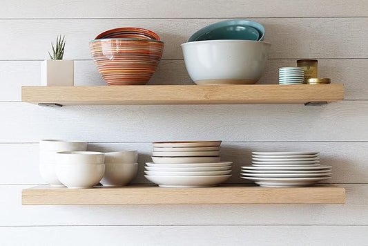 Urban Legacy Unfinished White Oak Deep Floating Shelves | Easy to Install Accent Modern Floating Shelves with Floating Shelf Brackets| Set of 2 (48" x 11" x 2")