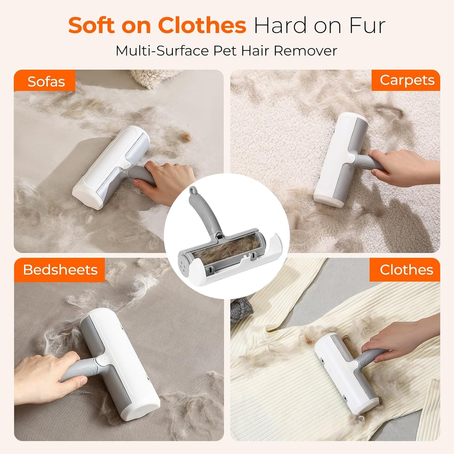 Pet Hair Remover - Reusable Lint Roller for Cats and Dogs, Effortlessly Removes Fur from Furniture, Carpets, Bedding, and Clothing, Static Cling Technology, Self-Cleaning Design