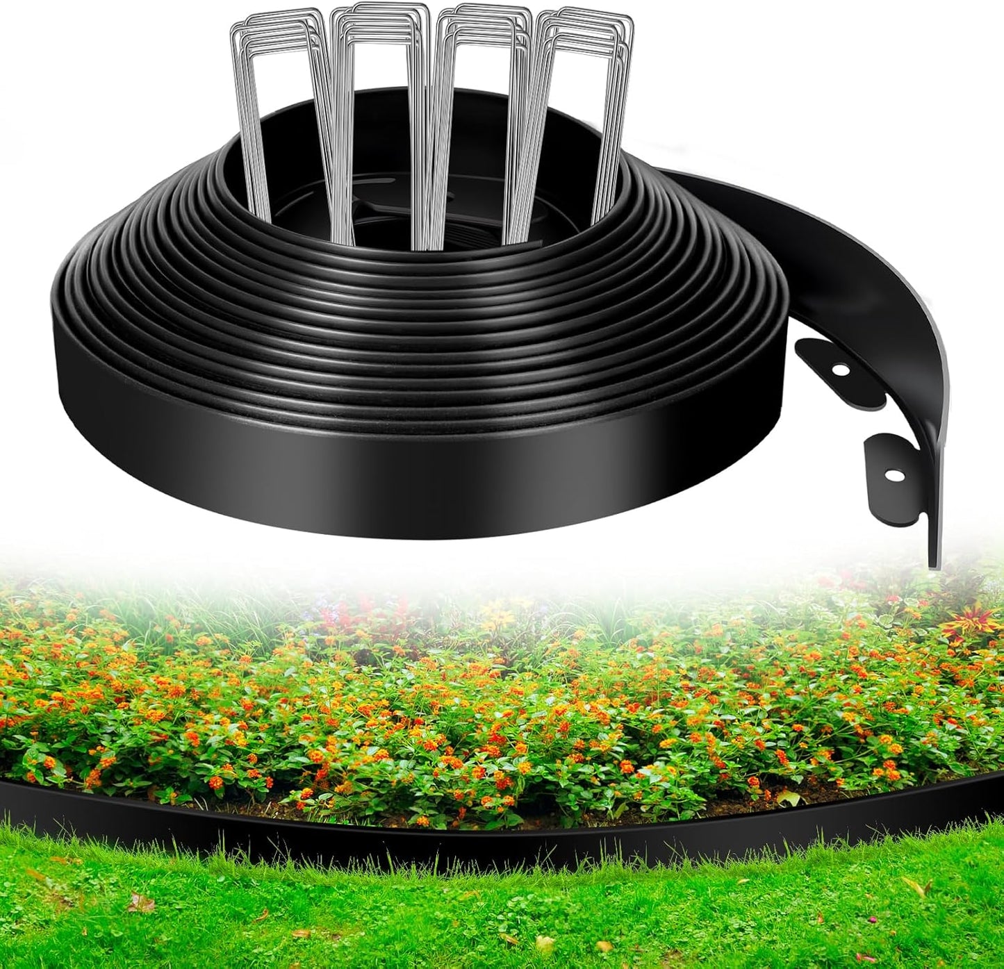 1.5 Inch x 40 FT (Multiple Sizes Available) Landscape Edging, Garden Edging Borders with 40pcs Upgrade Stakes, Flexible No Dig Plastic Garden Border for Lawn, Landscaping, Flower Beds and Yard