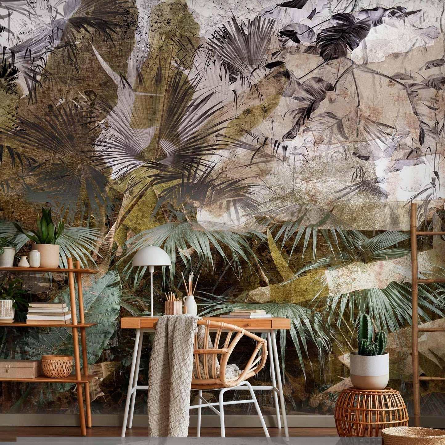 artgeist Premium Wall Mural Tropical Leaves 177x124 in - XXL Non-Woven Wallpaper Fleece Wall Decor Photo Print Picture Image Design Jungle Nature Palm Leaves Like Painted b-C-0789-a-a