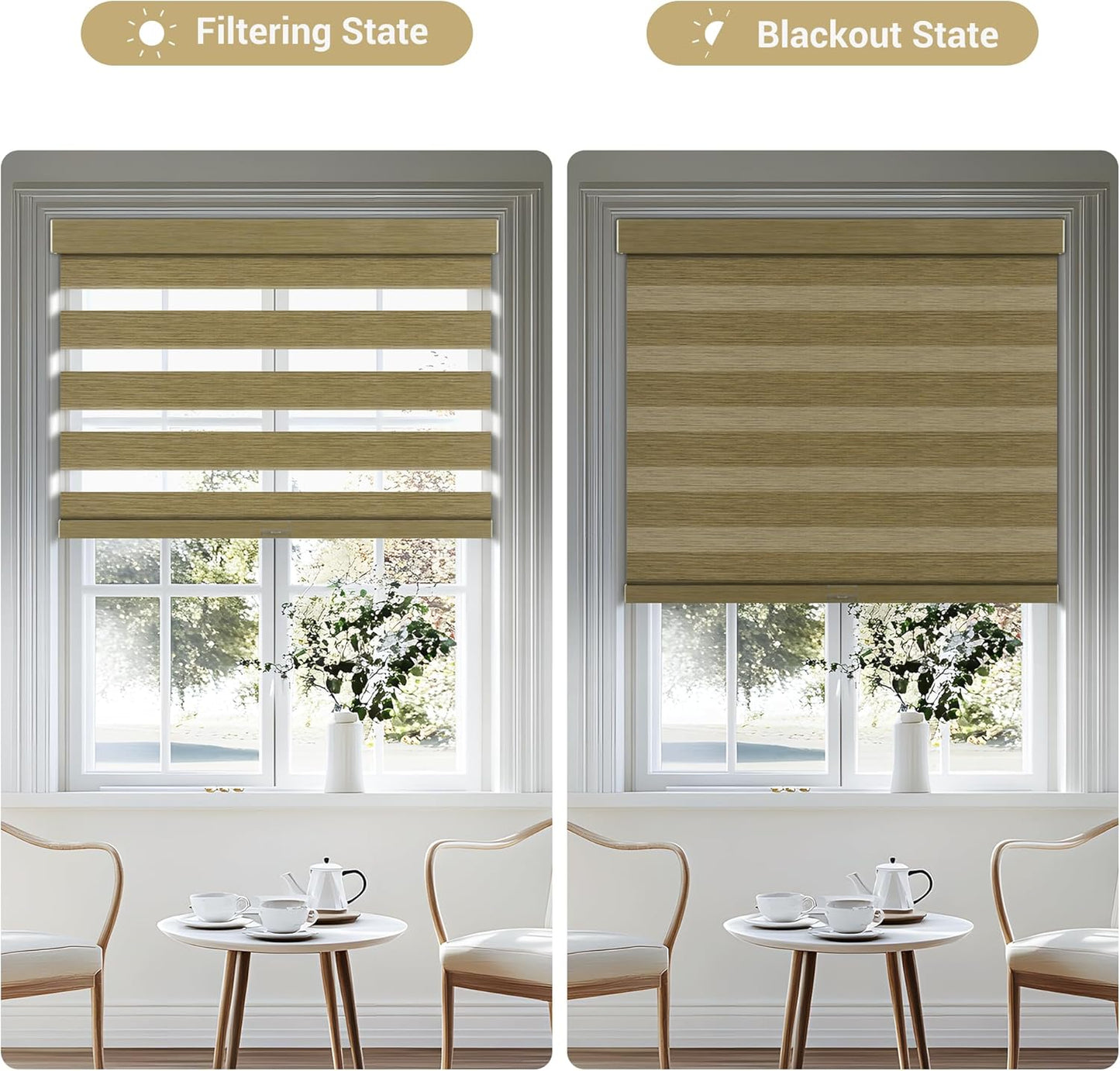 Cordless Zebra Blinds for Windows, Blackout Interior Blinds,Easy to Install,UV Protection,for Offices and Home,Custom Roller Shades, Mousse Light Bown,27" W x 88" H