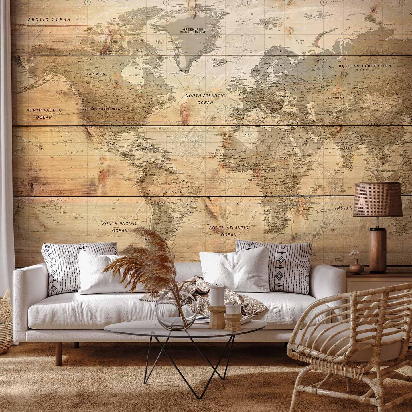 artgeist Wall Mural World Map 118x83 in - XXL Non-Woven Wallpaper Fleece Wall Decor Photo Print Picture Image Design Home Map of The World k-A-0218-a-a