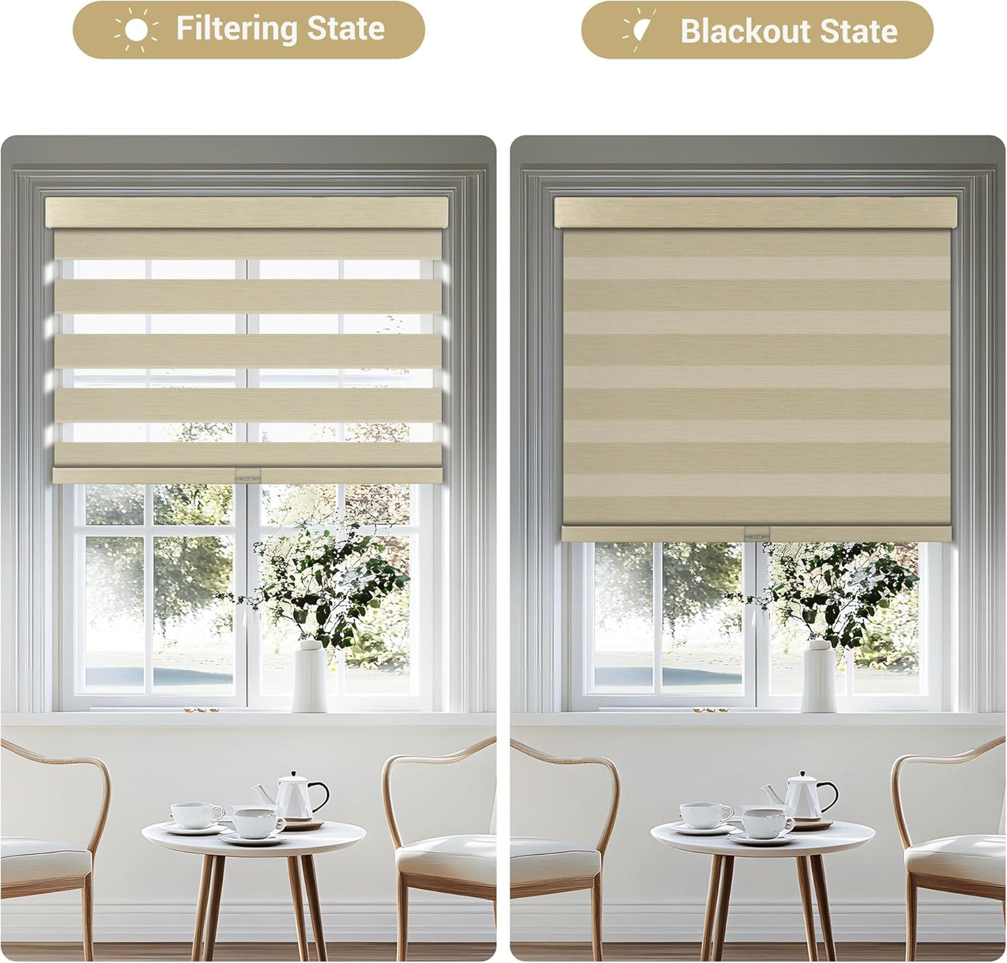 Cordless Zebra Blinds for Windows, Blackout Interior Blinds,Easy to Install,UV Protection,for Offices and Home,Custom Roller Shades, Mousse Beige,54" W x 72" H