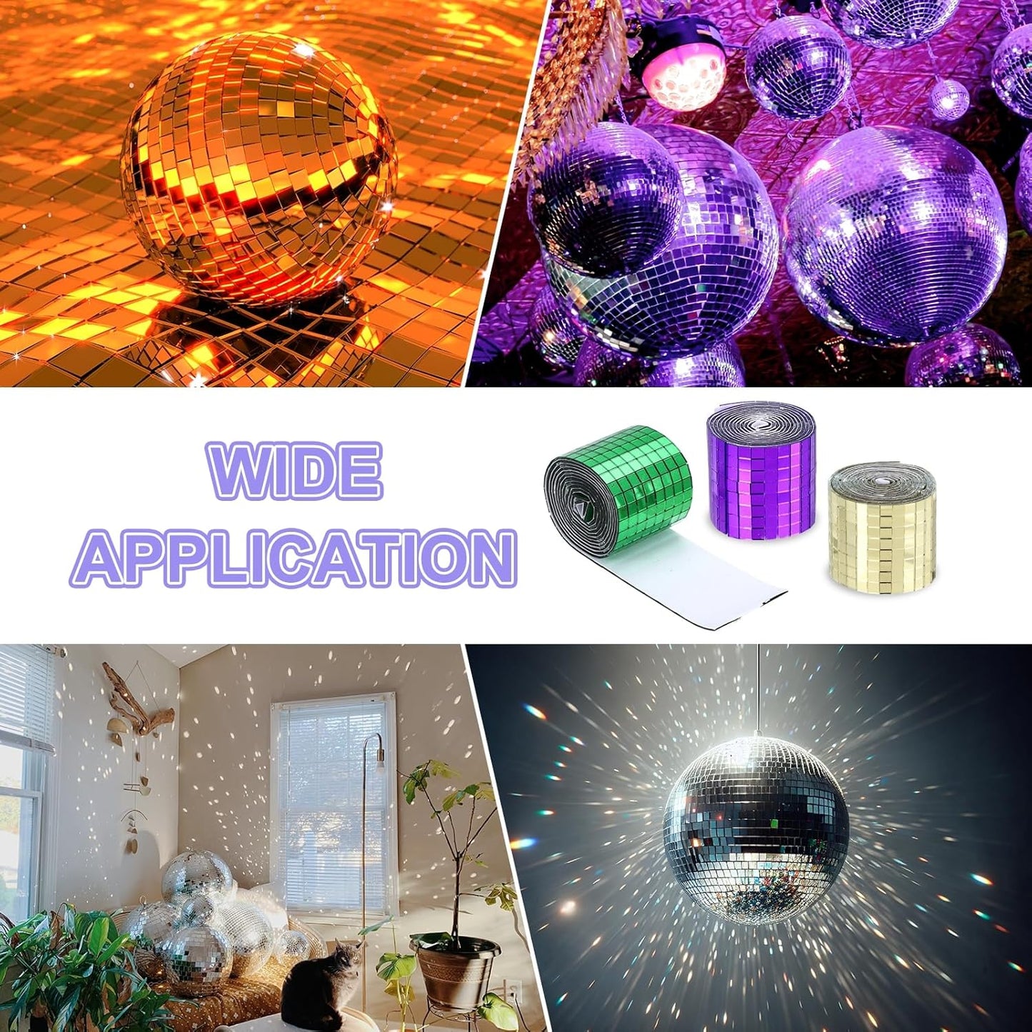 MECCANIXITY Self Adhesive Glass Mirror Mosaic Tiles 3200 Pcs 5 x 5 mm Disco Tiles for Craft Decoration Glass Mirror Disco Ball Gold 2 Pcs