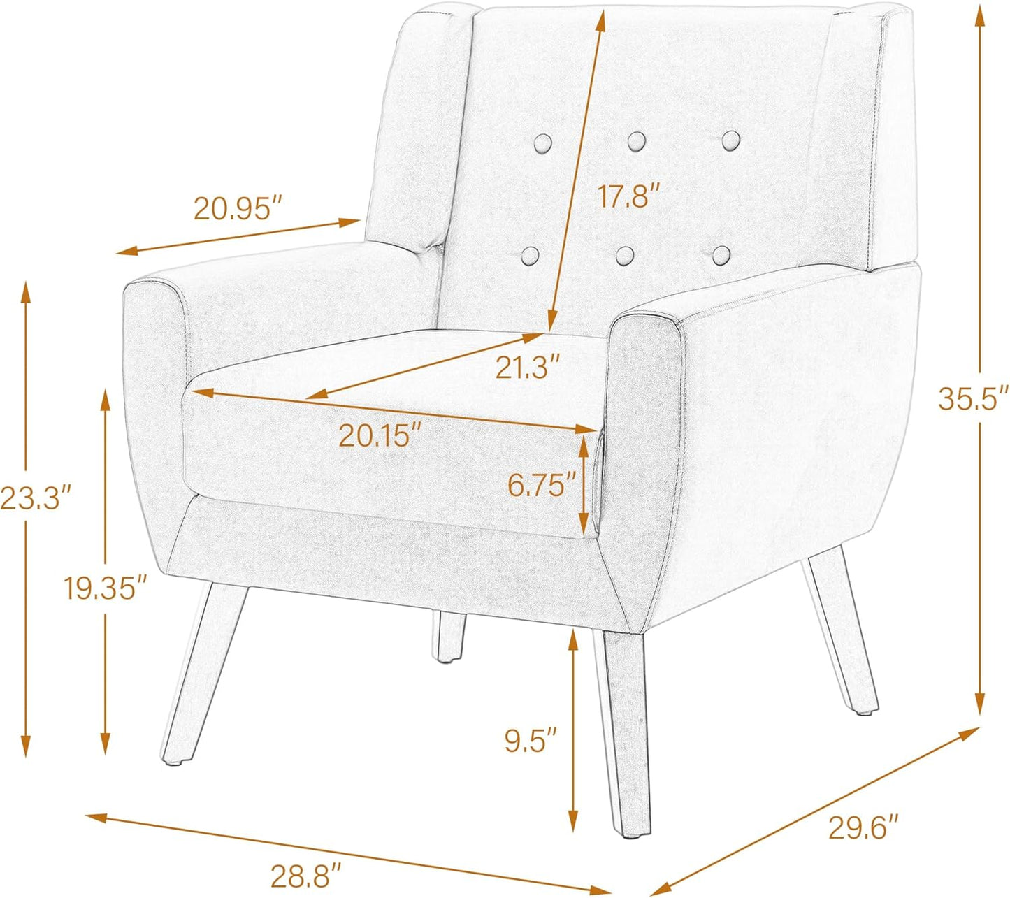 UIXE Faux Leather Accent Chairs Set of 4, Modern Arm Club Chair Upholstered Armchair for Living Room, Comfy Single Sofa Seats Button Tufted Reading Seating, Brown