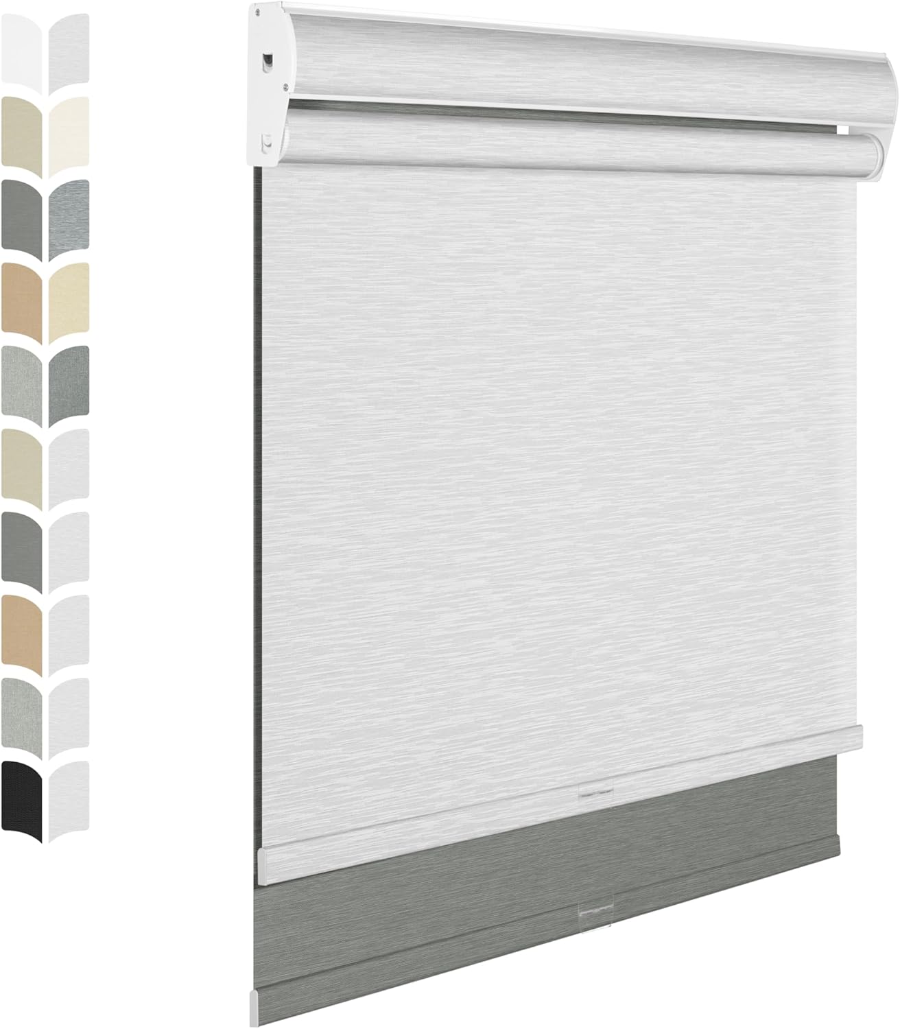 BERISSA Cordless Dual Roller Shades with Cassette Valance, Double Window Shades - Blackout and Light Filtering, Day and Night for Home Office Door. Grey and White. 27 W x 36" H