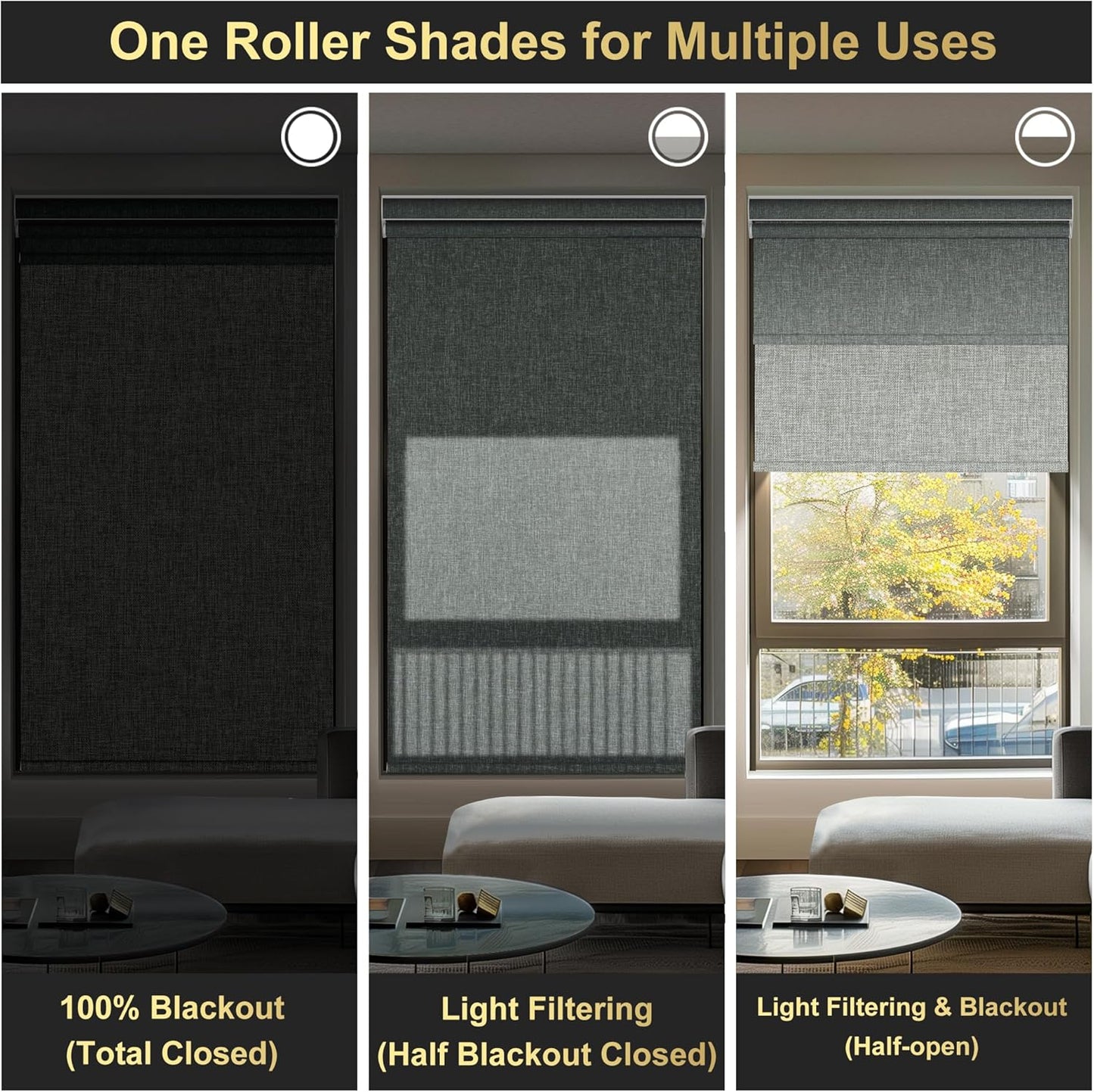 BERISSA Cordless Dual Roller Shades with Cassette Valance,Double Window Shades Blackout and Light Filtering Shades,Day and Night Roller Shades for Home Office Door.Linen Grey.53 W x 36" H