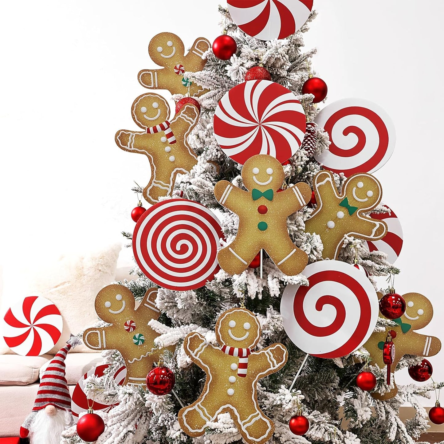 Christmas Decorations Indoor Tree Picks: 12 pcs Large Red White Peppermint Lollipop Christmas Picks for Tree, Cute Candy Picks Ornaments for Xmas Tree Topper Home Office Holiday Party Vase Decor