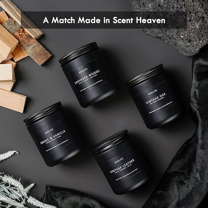 Scented Candles Set | Gifts for Men - 4 Pack Men Candle Set, Masculine Candle, Soy Candles for Home Scented, Gift for Dad Fathers Day -Scent of Cedar Oakmoss/Pine&Clove/Patchouli/Sandalwood