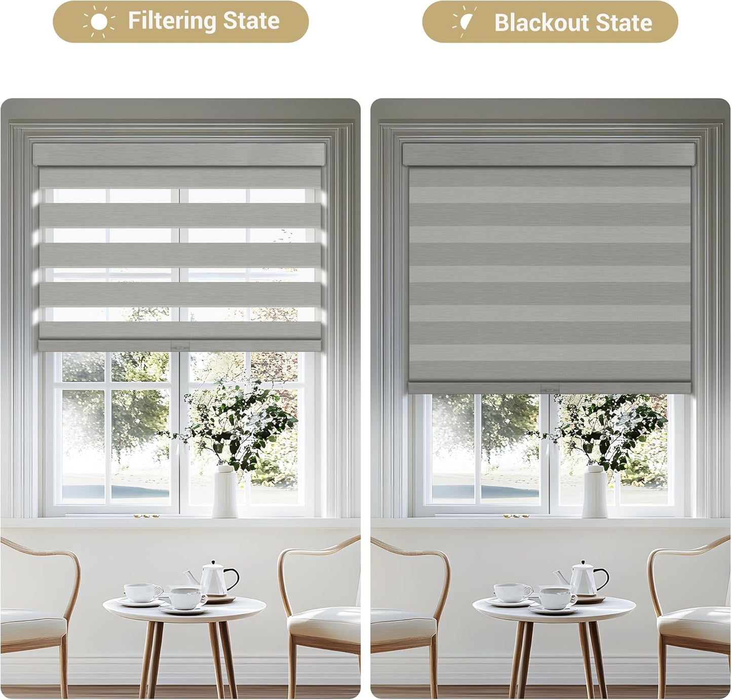 Cordless Zebra Blinds for Windows, Blackout Interior Blinds,Easy to Install,UV Protection,for Offices and Home,Custom Roller Shades, Mousse Light Grey,85" W x 72" H