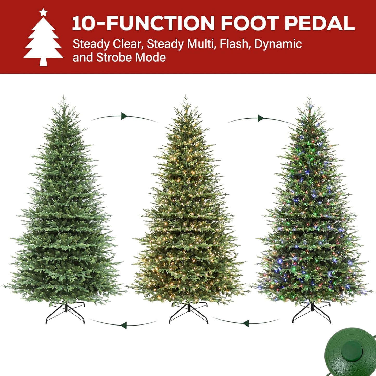 Hykolity 9 ft Prelit Christmas Tree, 5149 PE&PVC Branch Tips, Frasier Grande Artificial Christmas Tree with 600 Color Changing Twinkling LED Lights, Metal Stand and Hinged Branches, 10 Modes