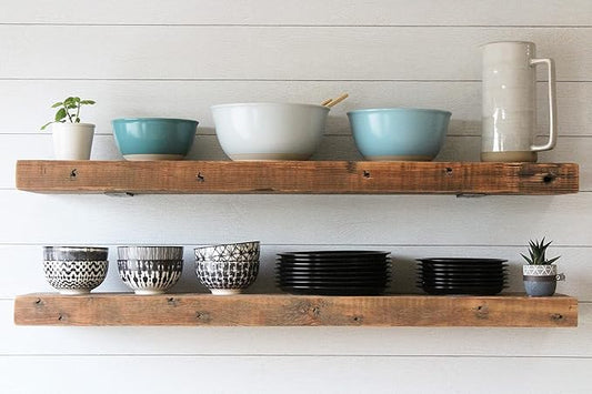 Urban Legacy Reclaimed Barn Joist Deep Floating Shelves | Deep Shelves with Low Profile Shelf Bracket with High Weight Capacity, Set of 2 (36" x 11" x 2.5", Natural)