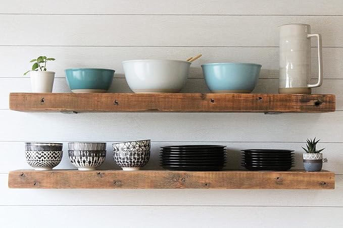 Urban Legacy Reclaimed Barn Joist Deep Floating Shelves | Deep Shelves with Low Profile Shelf Bracket with High Weight Capacity, Set of 2 (48" x 11" x 2.5", Natural)