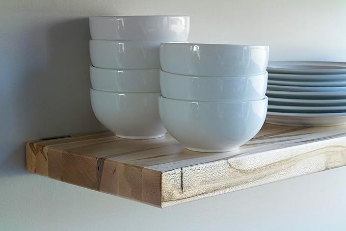 Urban Legacy Deep Floating Shelves | Wormy Maple with Furniture Grade Clear Coat | Low Profile Brackets | Set of 2 (48" x 11" x 2")