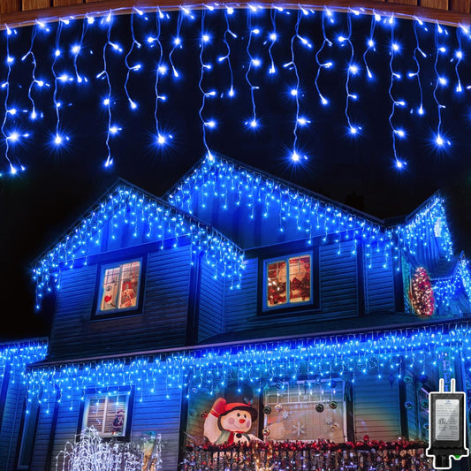 1296LED Christmas Lights with 288 Drops, 131ft 8 Modes Christmas String Lights Outdoor, Waterproof Christmas Decorations Fairy Lights with Timer Memory for Xmas Party Patio Window Fence Tree Blue