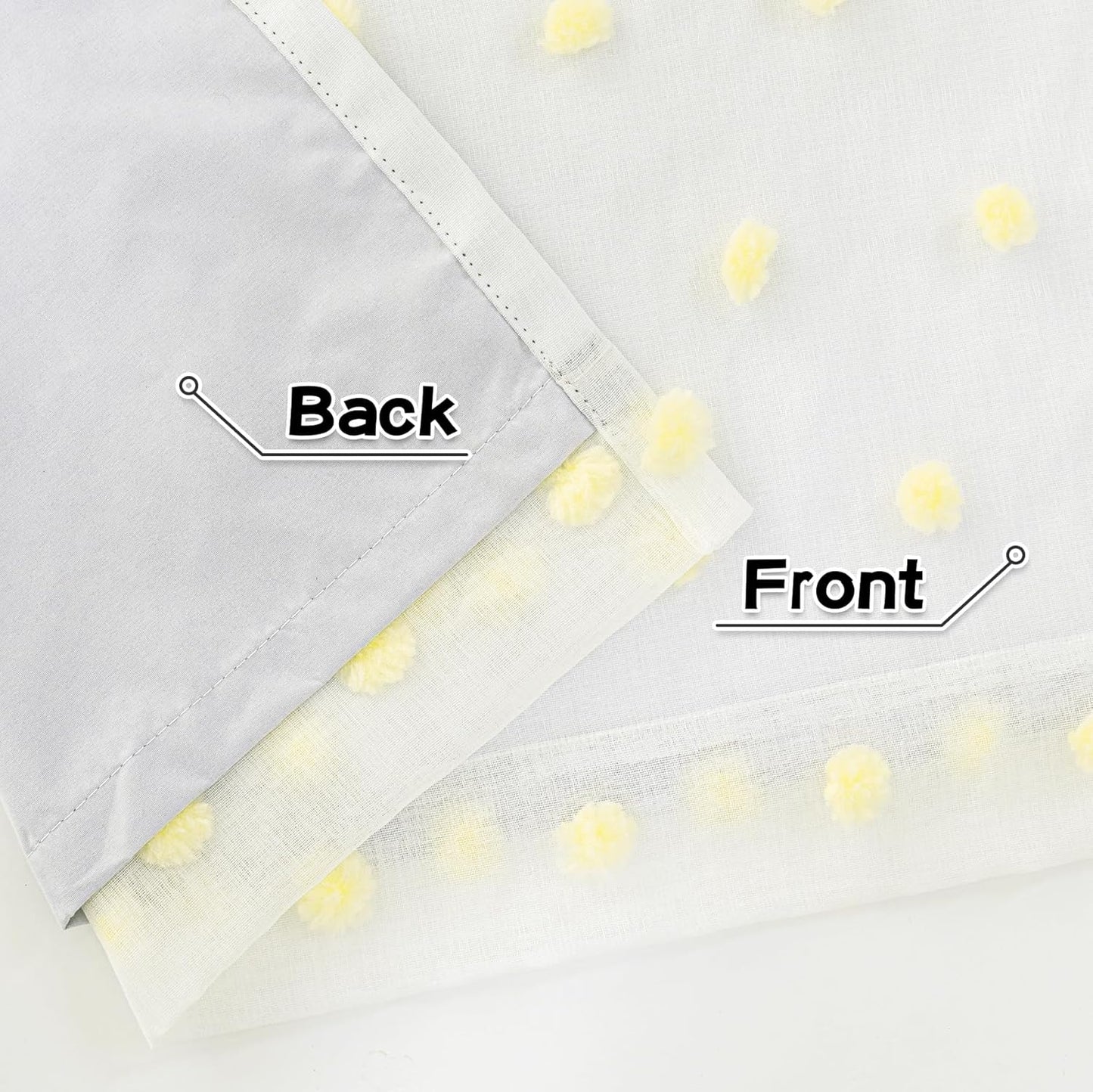 MYSKY HOME 100% Blackout Curtains for Kids Bedroom Thermal Insulated 95 Inch Length Nursery Curtains 2 Panels Grommet Light Filtering Yellow Pom Pom Sheer Drapes Double Layers Dining Room, 52W x 95L