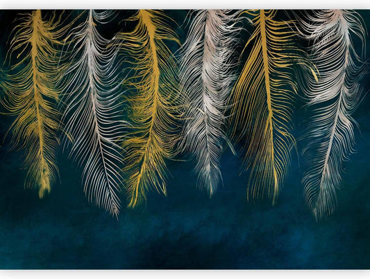 artgeist Wall Mural Feather 173x124 in - Peel and Stick Self-Adhesive Wallpaper Removable Large Sticker Foil Wall Decor Print Picture Image Design Abstract Beige Navy Blue b-A-0812-a-a
