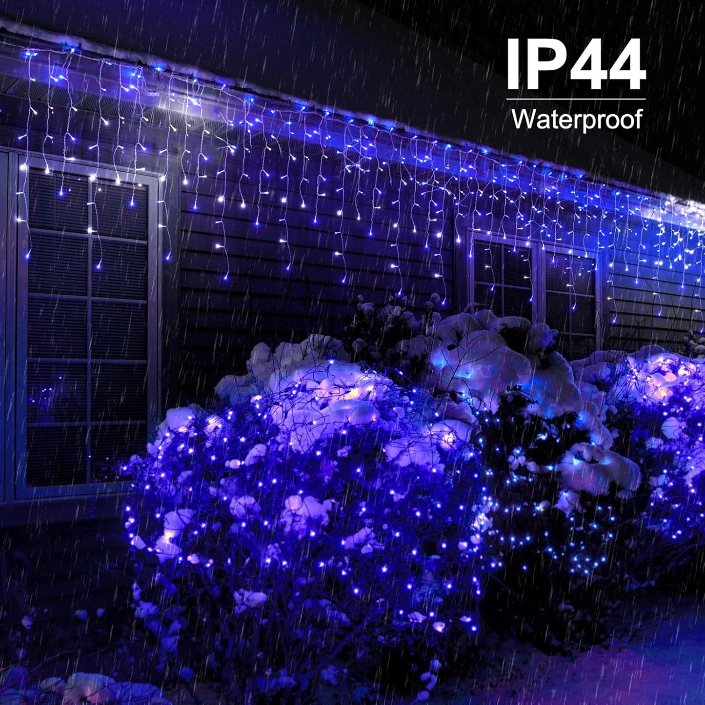 Brightown Icicle Lights Outdoor, 20Ft Christmas Lights with 30 Drops, 1125 LED Firecracker Icicle Christmas Light Outdoor with Timer for House Eaves Wedding, Blue and White