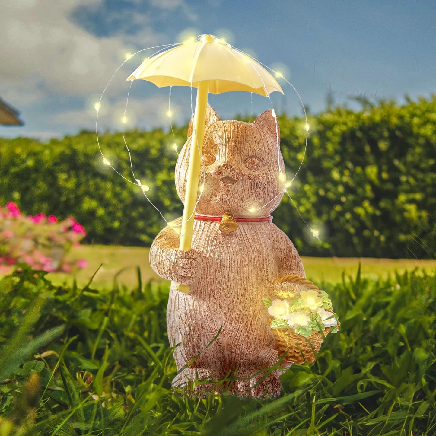 RM ROOMERS Cat Garden Decor with Lights Outdoor Solar Cat Statue Decor for Yard Porchm Lover Gifts for Women Lights Gardening Housewarming Retirement Lawn Ornaments