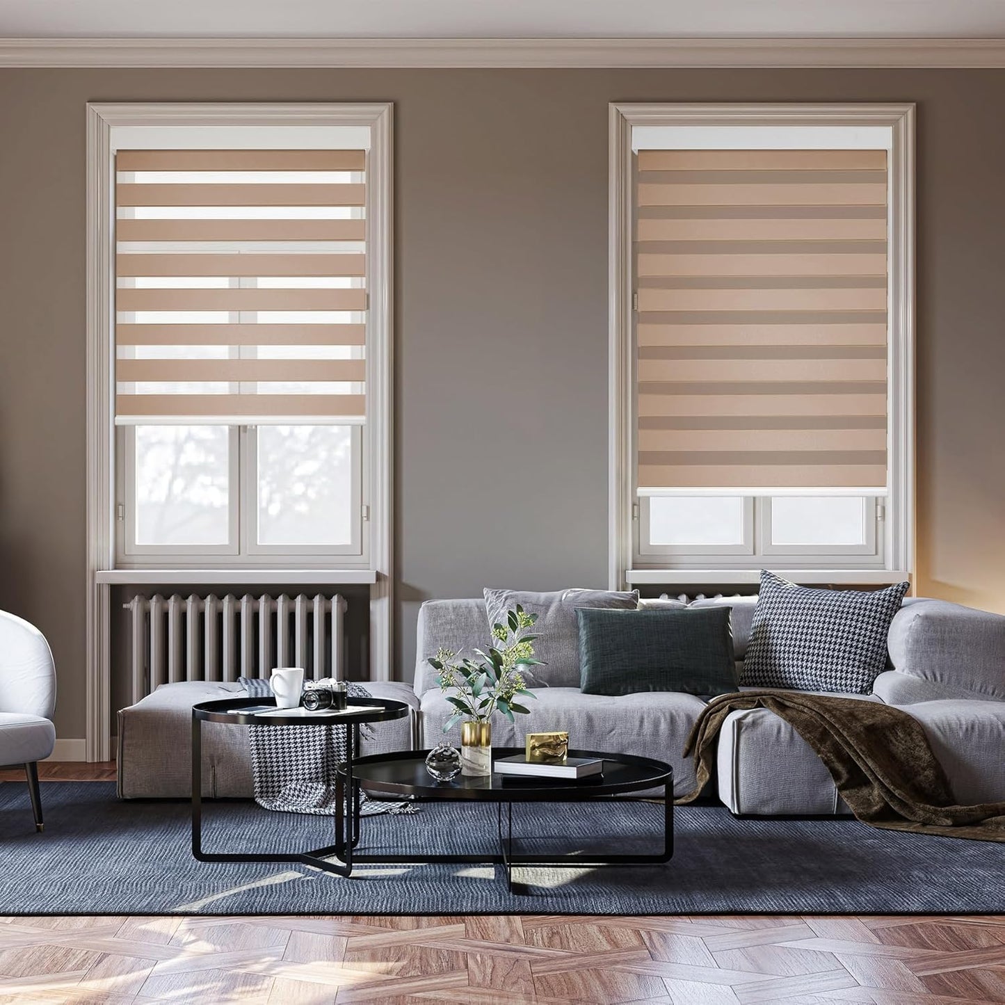HESTIA Cordless Zebra Blinds Light Filtering Roller Shades UV Blocking Blackout Privacy Indoor Window Blind for Home Office Day and Night, Beige,29" W x 48" H