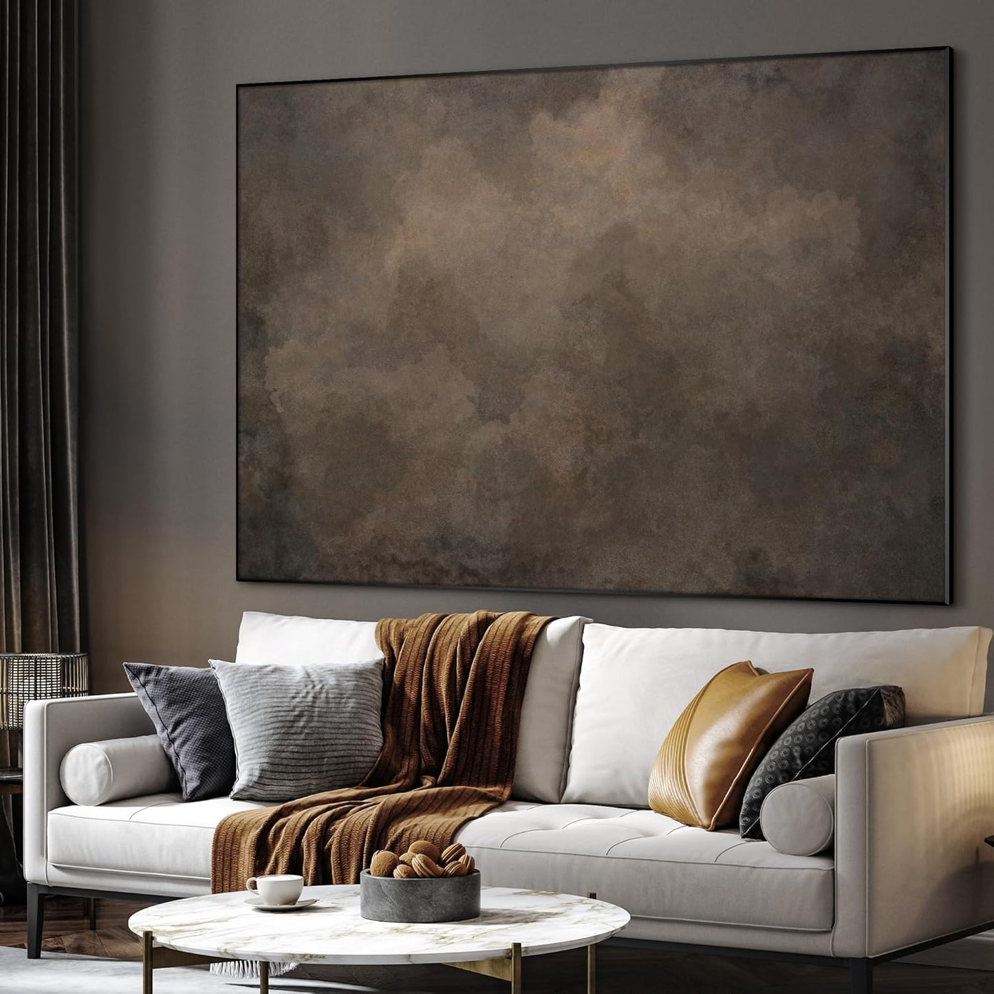 SIGNWIN 46"x60" Extra Large Framed Wall Art Neutral Cloudy Abstract Illustration, Soft Atmospheric Design for Home Living Room Bedroom Decor (Frame Assembly Required)