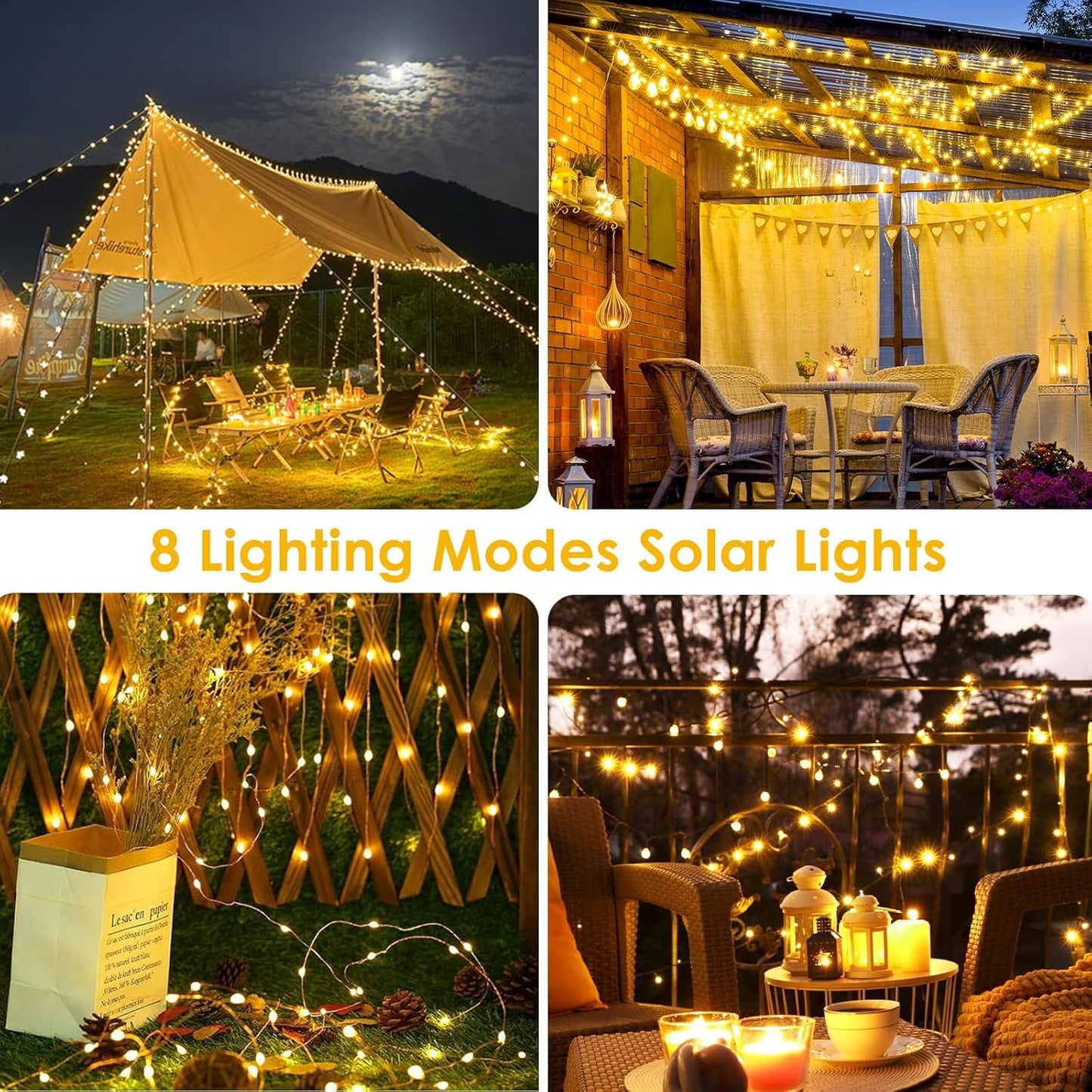 2-Pack Solar String Lights for Outside, Total 200LED Solar Fairy Lights Waterproof, Outdoor Twinkle Light Copper Wire 8 Modes Fairy Light for Xmas Tree Party Wedding Decor (Warm White)