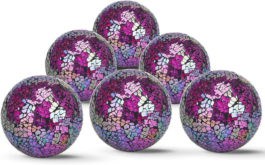6Pcs Decorative Ball Set, 6cm/2.4inch Red Dazzle Mosaic Glass Orbs Centerpiece Balls for Decorate Bowls Vases Tables Wedding Party