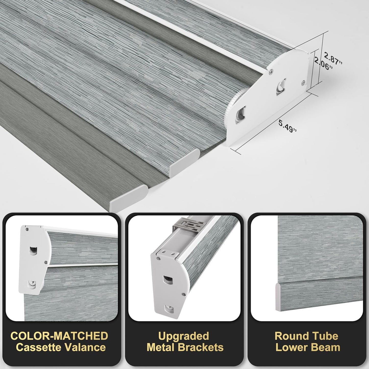 BERISSA Cordless Dual Roller Shades with Cassette Valance, Double Window Shades Blackout and Light Filtering, Day and Night for Home Office Door. Striped Jacquard Grey. 39 W x 44" H