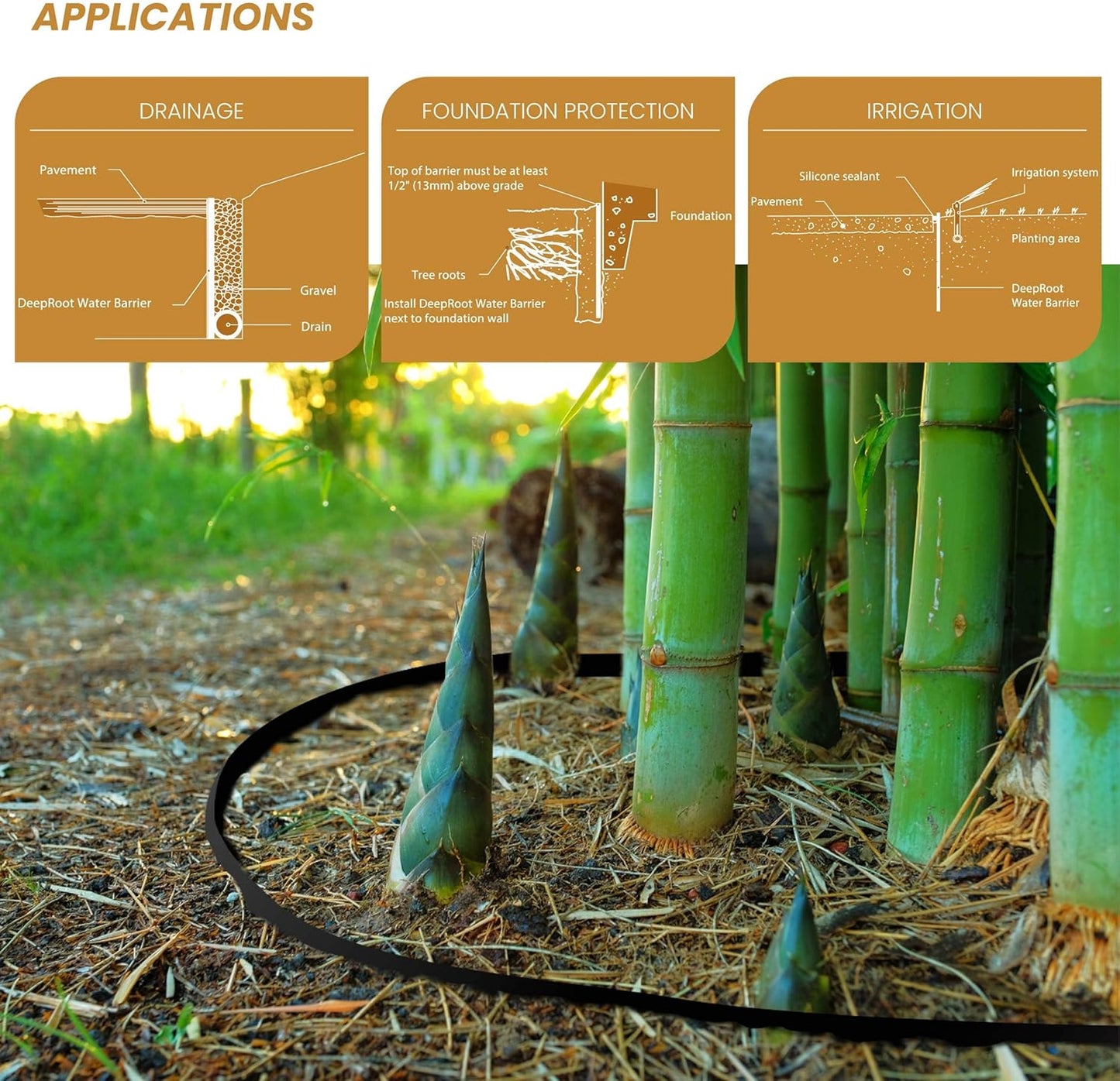 DeepRoot Water Barrier, Versatile Bamboo Barrier, Easy-to-Install Garden Barrier for Landscaping and Protection, Durable, Flexible, 24" x 100' Roll-40 mil Thickness, Black (WB 24/40-100)