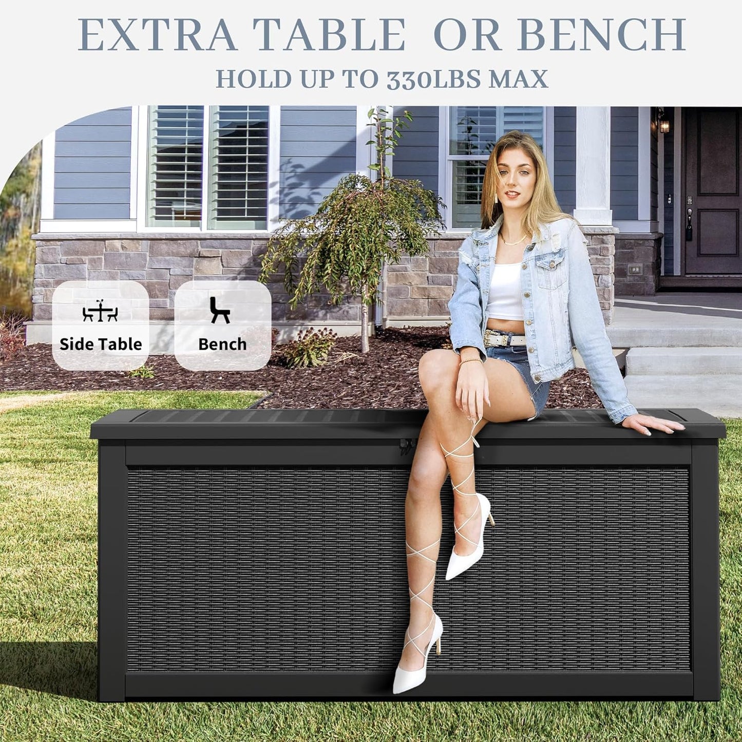 NUNU LAB 260 Gallon Outdoor Storage Box,Resin Large Sturdy Deck Box, Backyard Outside Storage Box Waterproof with Double Wall Panels,Package Delivery Garden Outdoor Hose Bin