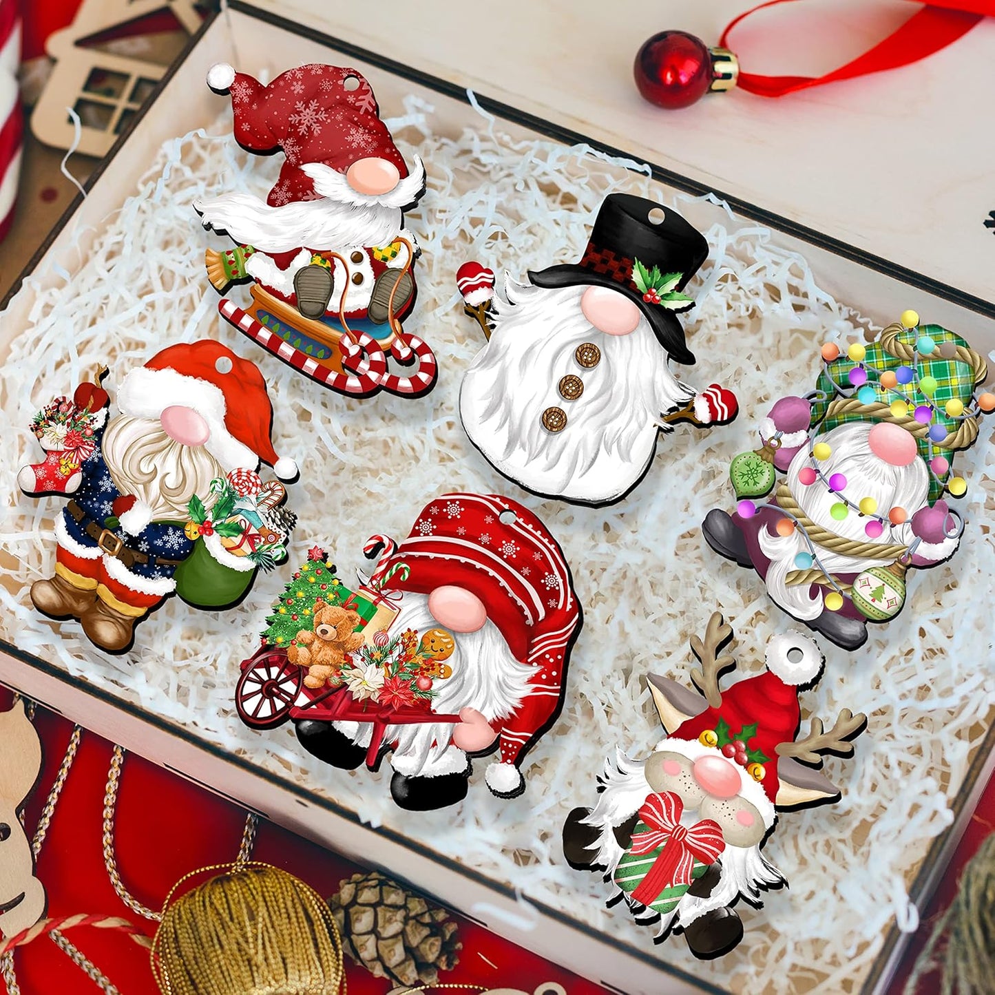 24 Pieces Christmas Gnome Wooden Ornaments Wood Hanging Decorations for Christmas Tree Santa Clause Elf Hanging Wood Crafts Holiday Decor Xmas Party Supplies (Xmas-Gnomes-B)