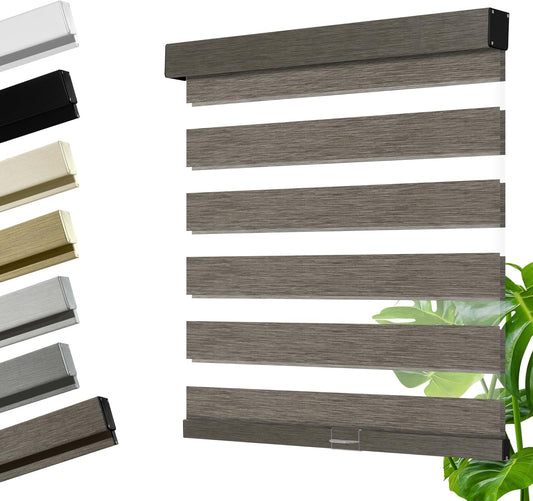 Cordless Zebra Blinds for Windows, Blackout Interior Blinds,Easy to Install,UV Protection,for Offices and Home,Custom Roller Shades, Mousse Dark Bown,13" W x 64" H