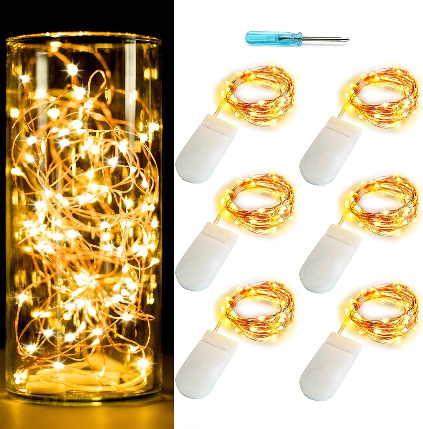 OakHaomie 6 Pack LED Starry String Lights 30 Micro Starry LEDs on 10ft Copper Wire,Fairy Lights Battery Powered by CR2032 Included,for DIY Wedding Centerpiece Table Decorations (Warm White)