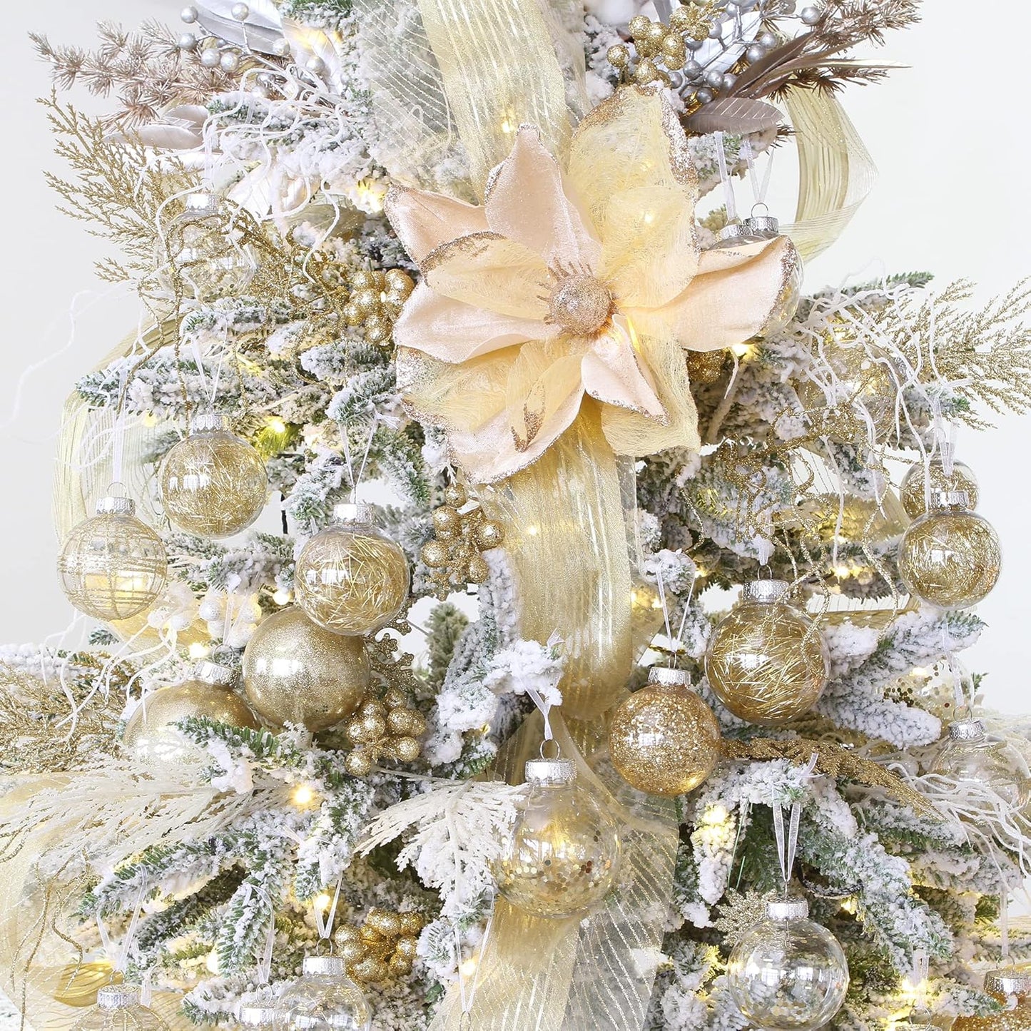 Sea Team 70mm/2.76" Shatterproof Clear Plastic Christmas Ball Ornaments Decorative Xmas Balls Baubles Set with Stuffed Delicate Decorations (24 Counts, Gold)
