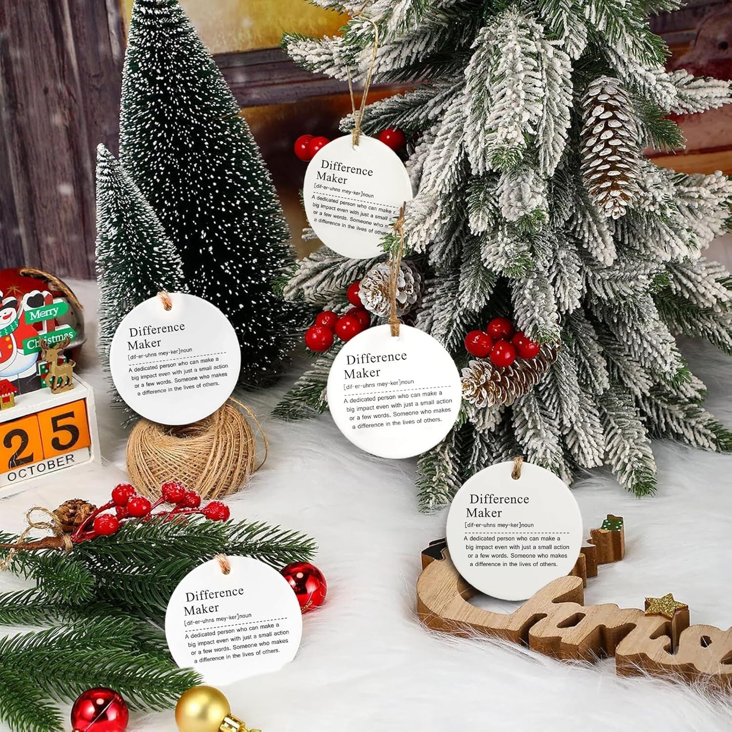 Thank You Gifts for Women Men - 10 Pcs Appreciation Gift for Teacher Boss Leader Coworker New Job Gifts Difference Maker Definition Decorative Ceramic Ornament Set