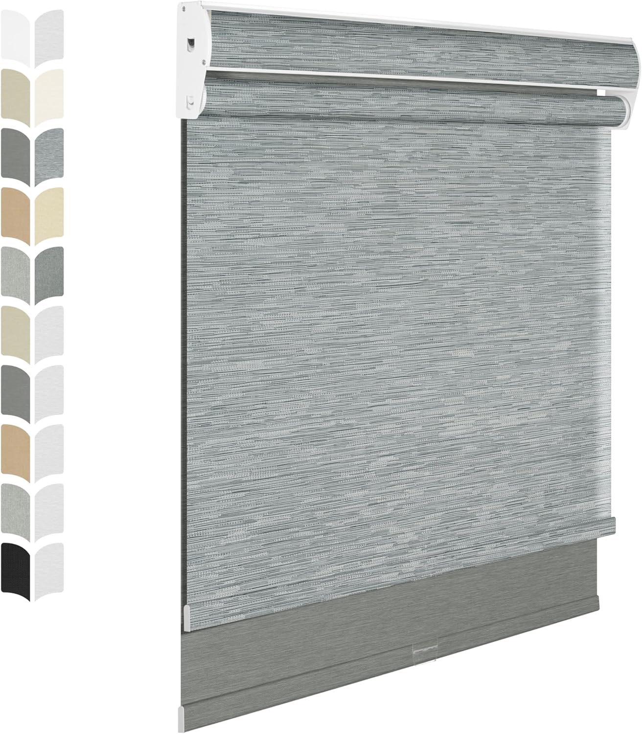 BERISSA Cordless Dual Roller Shades with Cassette Valance, Blackout and Day Light Filtering, for Home Office, Door.Striped Jacquard Grey.63 W x 48" H