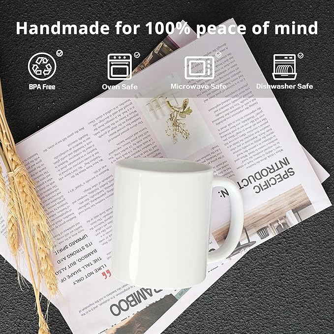 11oz White Ceramic Sublimation Coffee Mug in White Gift Box, White, Case of 6