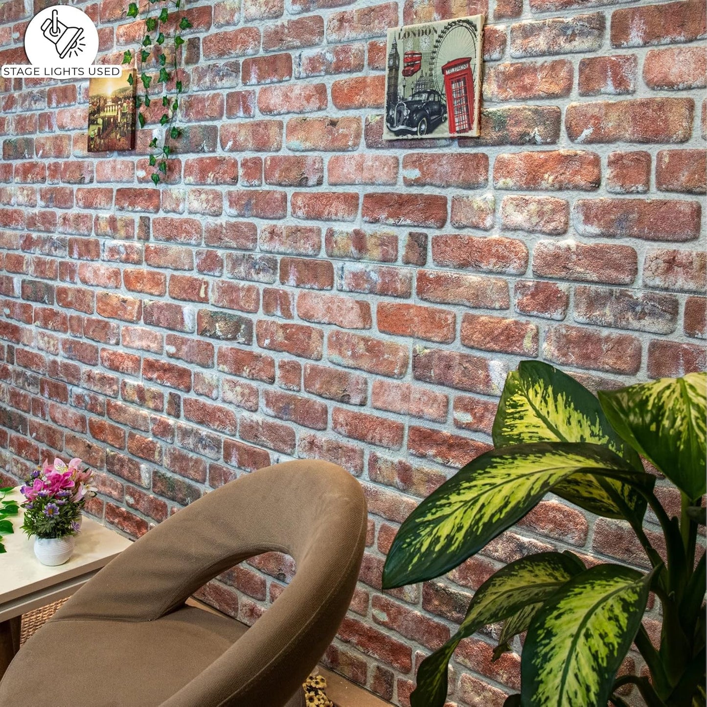 Dundee Deco 3D Wall Panels Faux Brick - Cladding Red Brown Stone Look Wall Paneling, Styrofoam, Sample, Size 10 x 10 in.