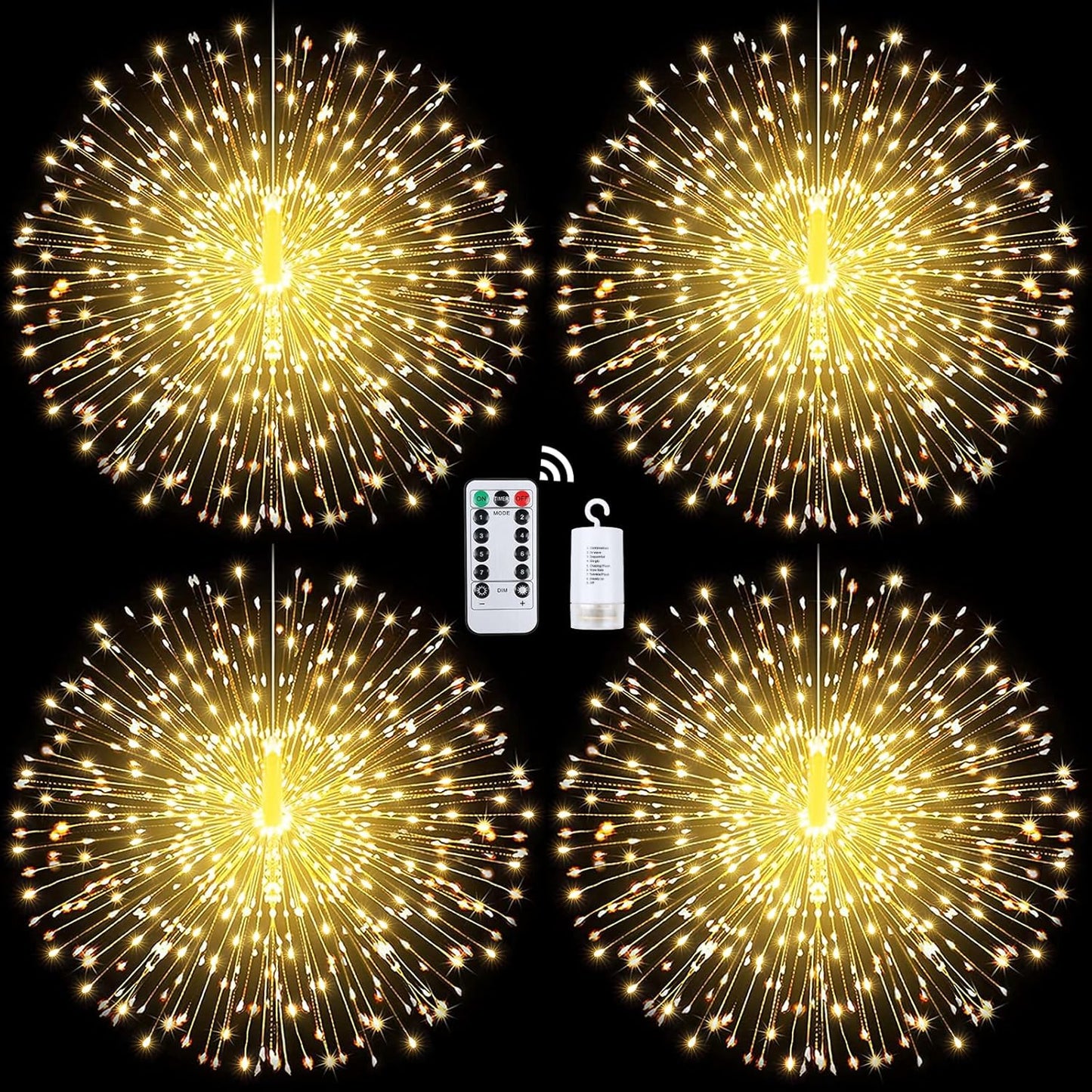 Techip 4 Pcs 225Led Lights Battery Operated Fairy Lights Copper Wire with Remote 8 Modes Wedding Hanging String Lights Christmas Decorative Lights Outdoor Indoor Decoration,Warm White