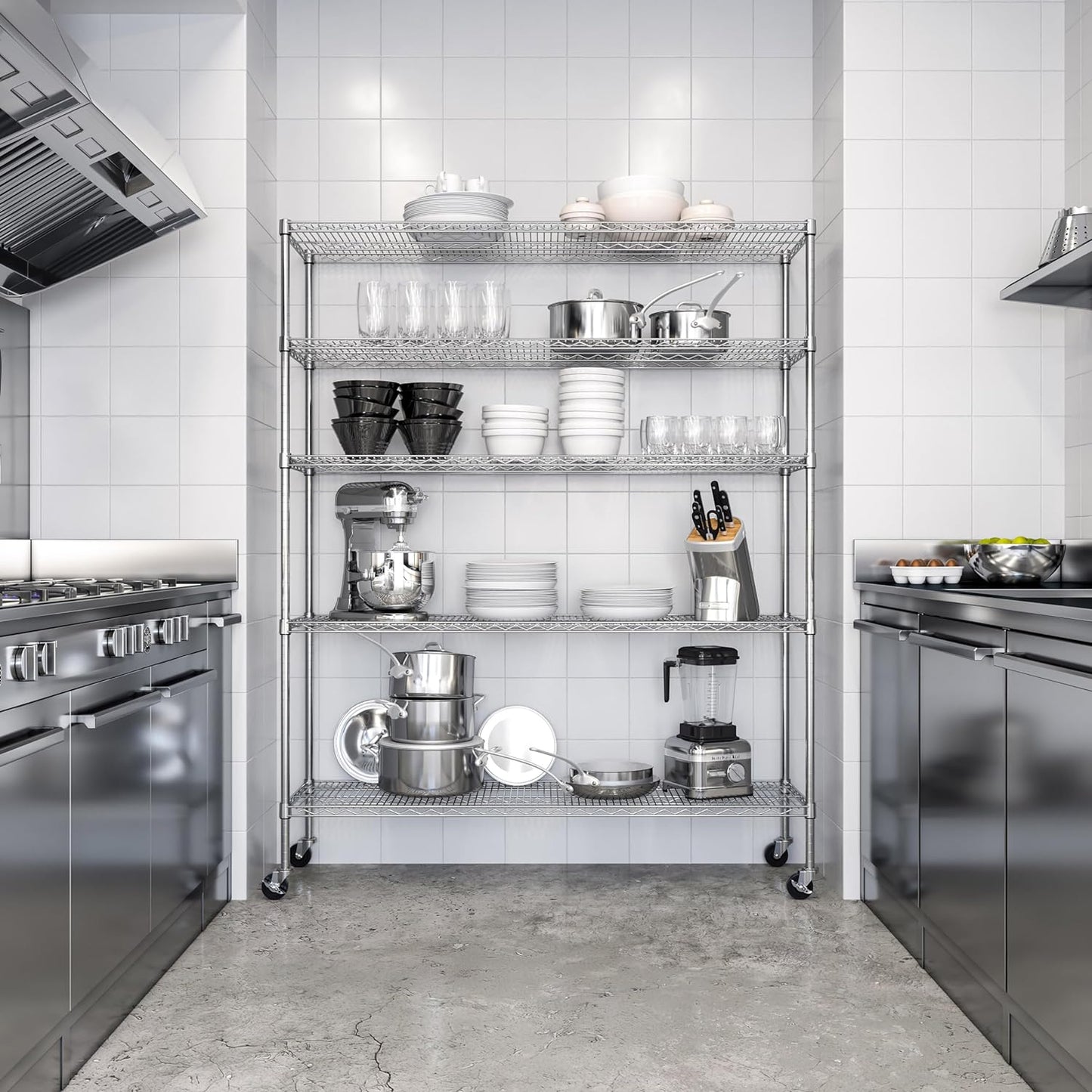 Seville Classics UltraDurable Heavy Duty NSF Solid Steel Wire Rack Storage Unit Organizer for Garage, Warehouse, Office, Restaurant, Classroom, Kitchen, 5-Tier Shelving, 60" W x 18" D