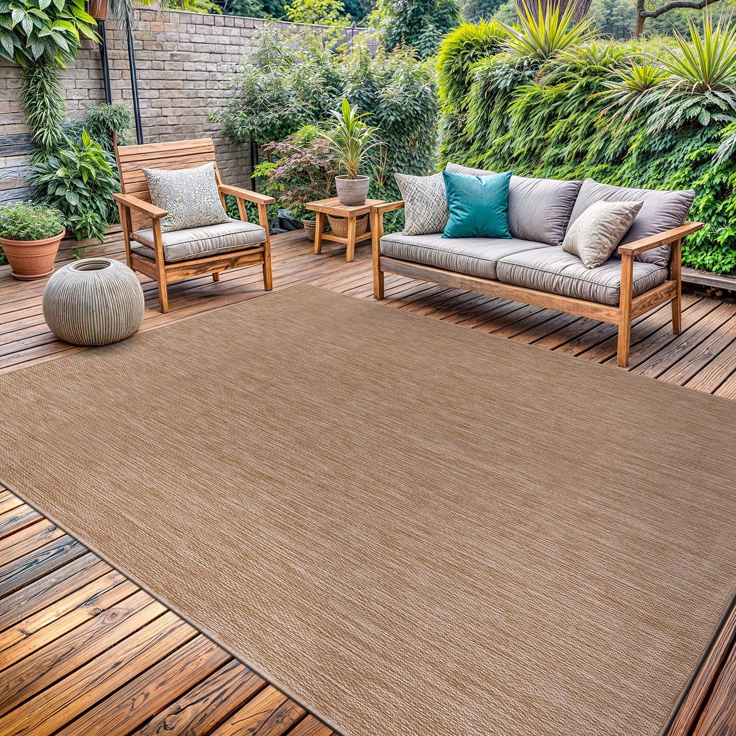 Washable Indoor Outdoor Rug 6x9 Weather Resistant Area Rugs Modern Solid Jute Rug for Porch Deck Balcony Backyard Patio Outside Carpet (6 X 9 Jute Beige)