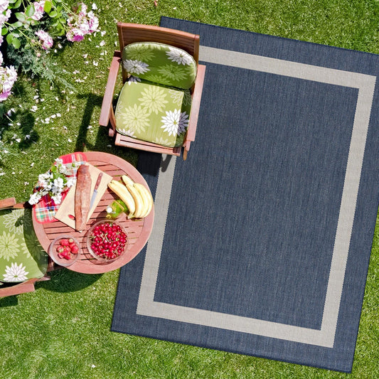 CAMILSON Outdoor Rug 10x14, Large Modern Outside Rugs for Patios Porches Waterproof Durable Washable Non-Shedding, Easy-to-Clean Indoor Outdoor Area Carpet (10 x 14, Bordered - Blue/White)