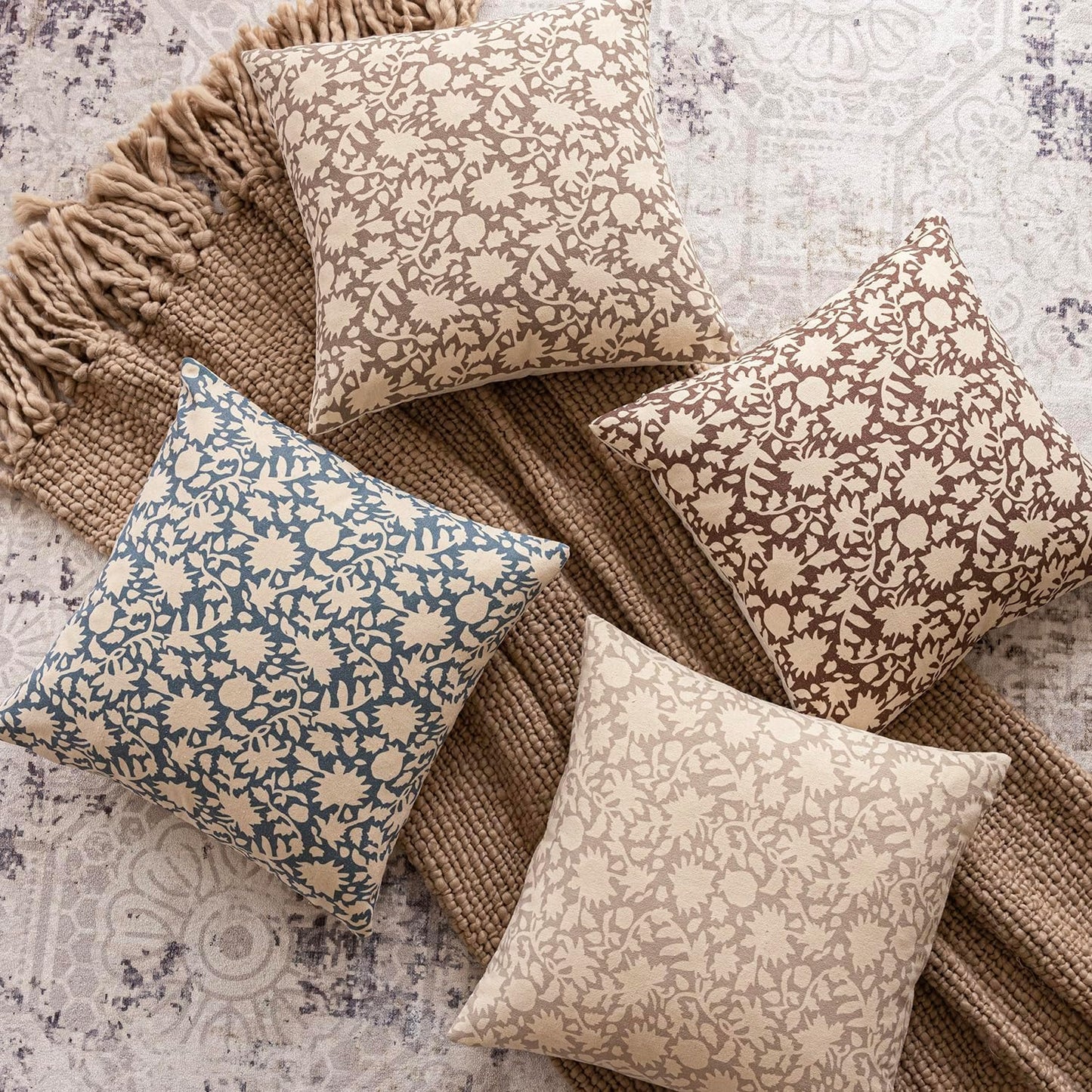 Foindtower Set of 2 Decorative Long Body Lumbar Throw Pillow Covers Accent Farmhouse Cushion Cover Neutral Floral Pillowcase For Couch Sofa Bedroom Living Room Home Decor Outdoor,14×36 Inch,Dusty Blue