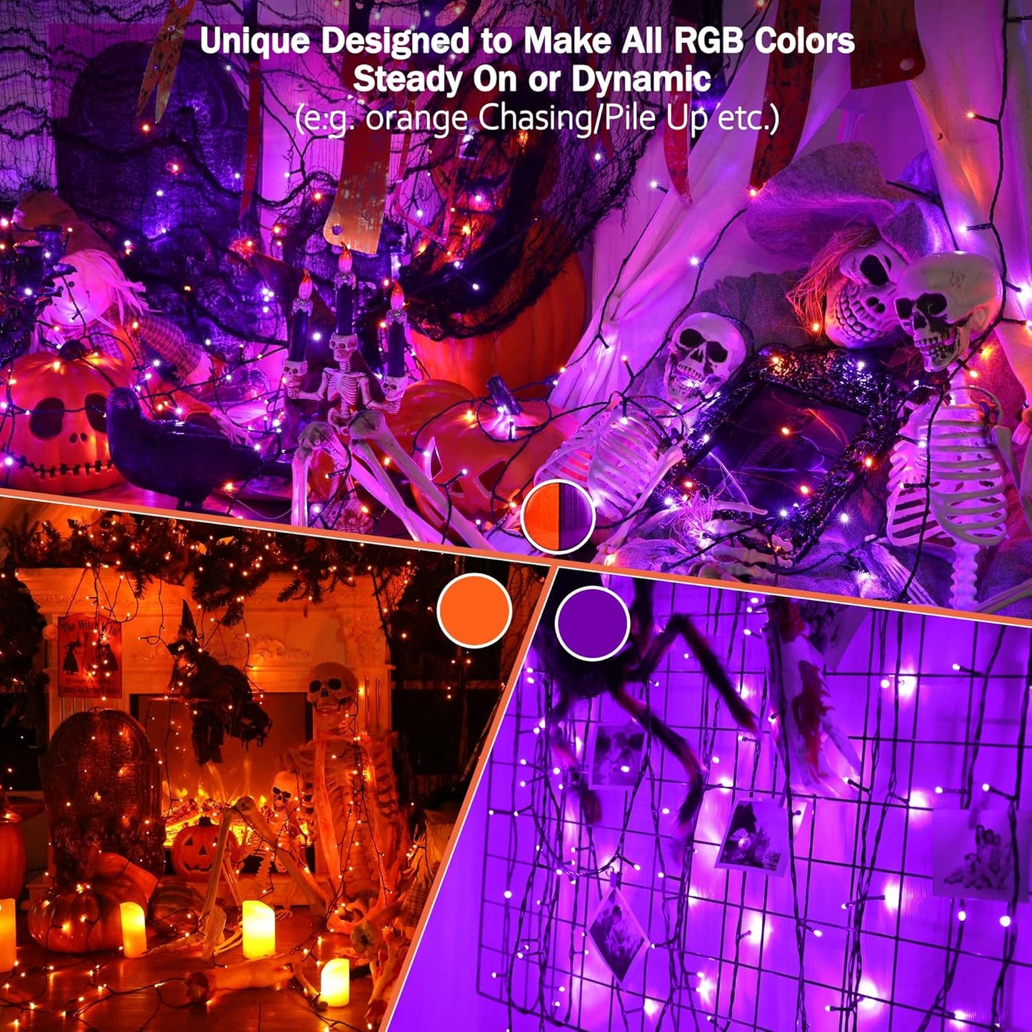 BrizLabs Orange Purple Halloween Lights, 33FT 100 LED RGB Color Changing String Lights with Remote, Dimmable Mini Christmas Light String with Timer for Indoor Outdoor Halloween Thanksgiving Xmas Decor