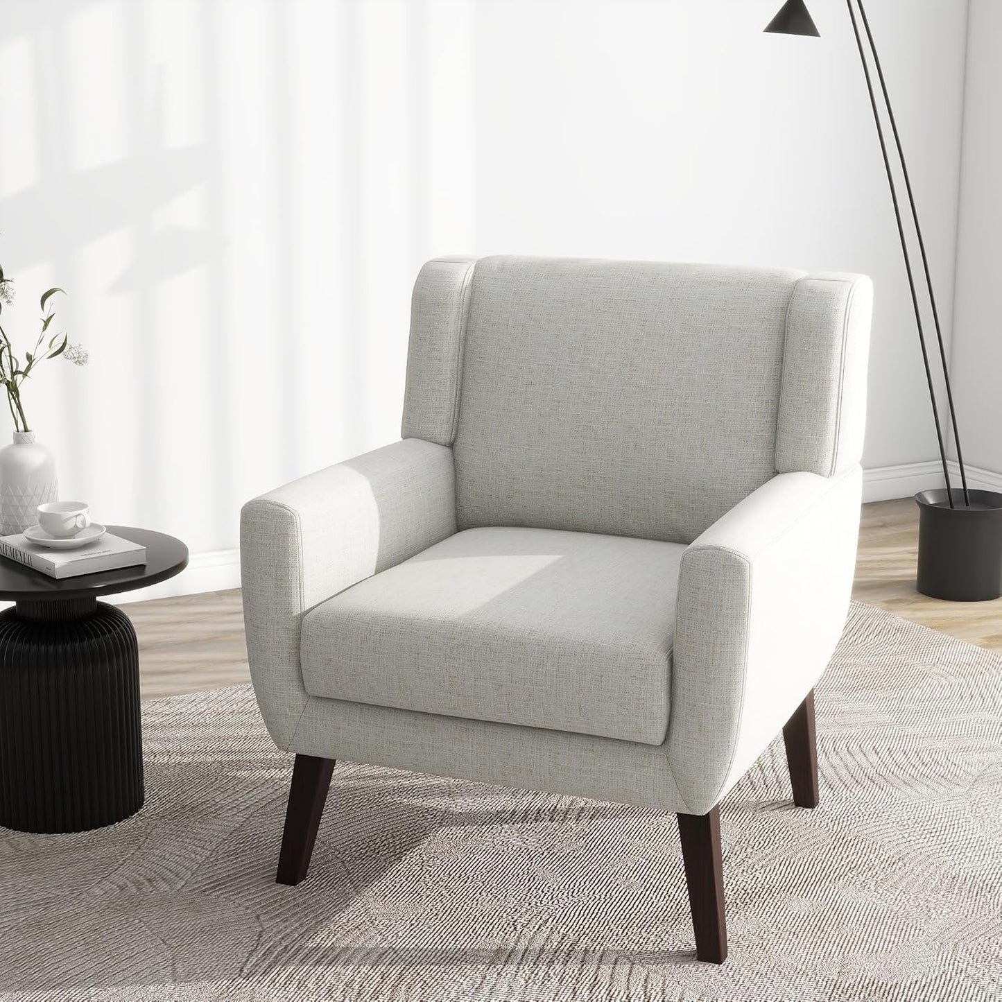 UIXE Accent Chairs Set of 2, Fabric Upholstered Armchair for Living Room, Comfy Arm Chair Single Sofa Bedroom Side Reading Seat - Flax Beige