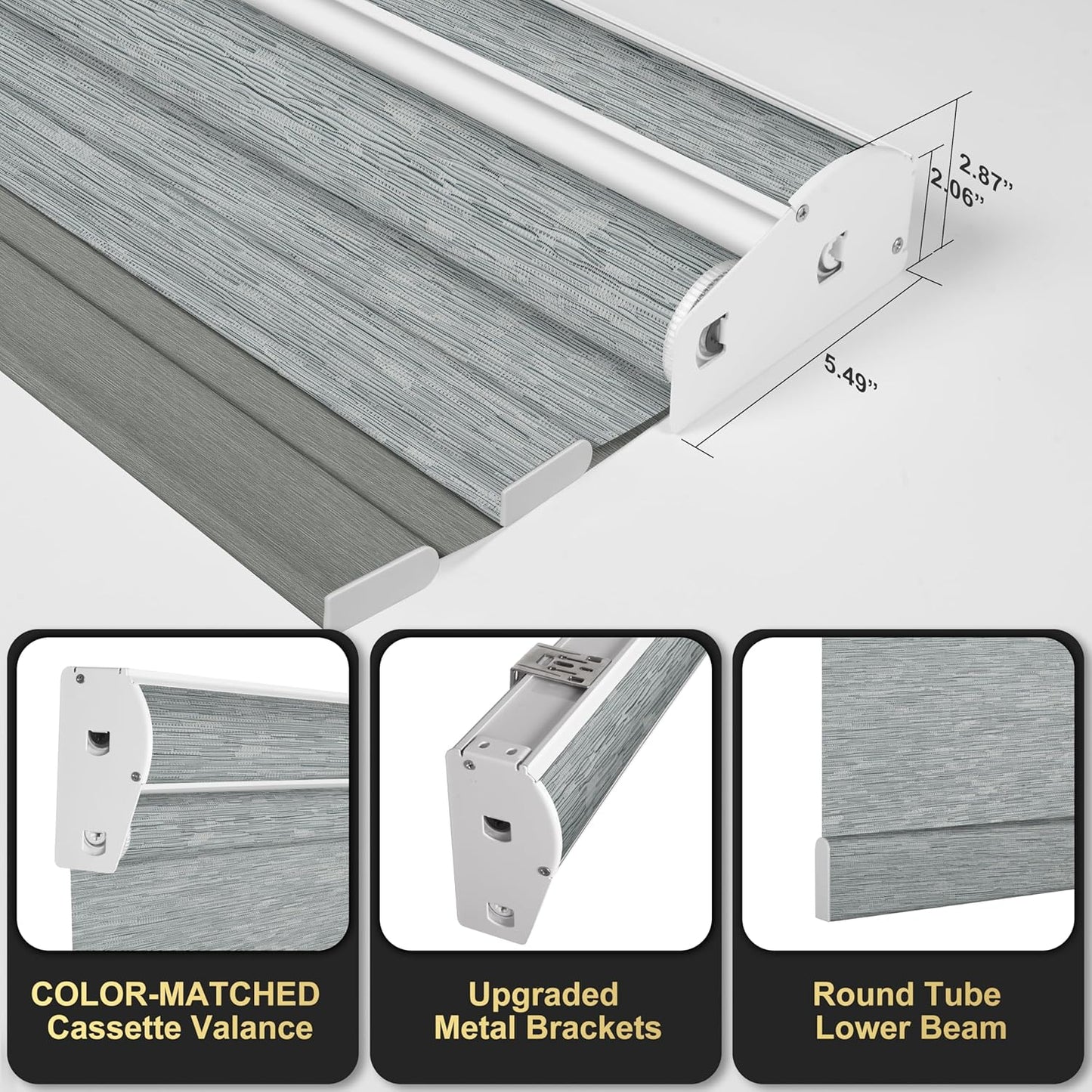 BERISSA Cordless Dual Roller Shades with Cassette Valance,Double Window Shades Blackout and Light Filtering Shades,Day and Night Roller Shades for Home Office Door.Striped Jacquard Grey.48 W x 86" H
